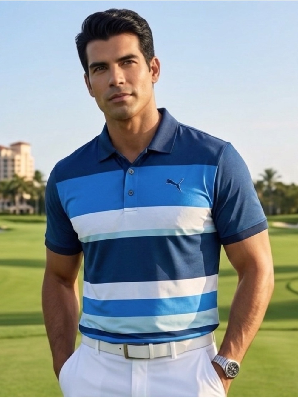 Puma Men’s Blue Striped Polo